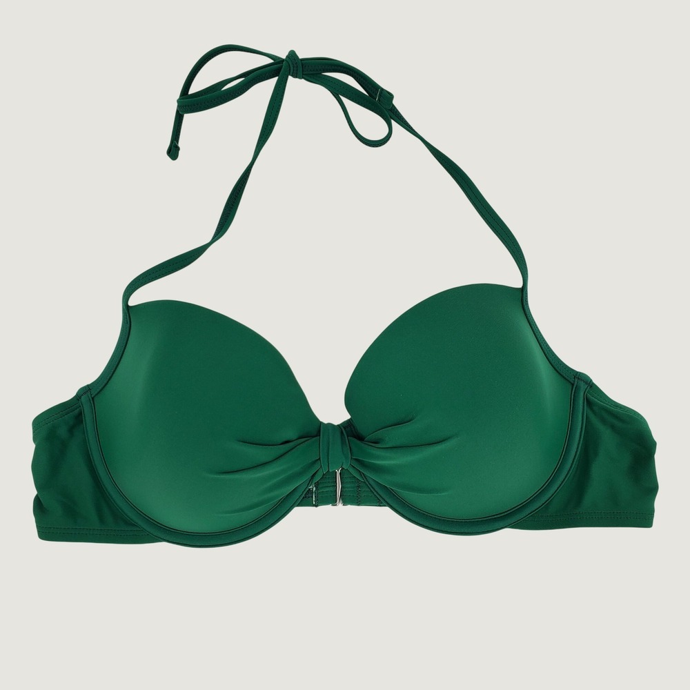 Cupshe Push Up Underwire Halter Bikini Top Large Forest Green Adjustable Stretch